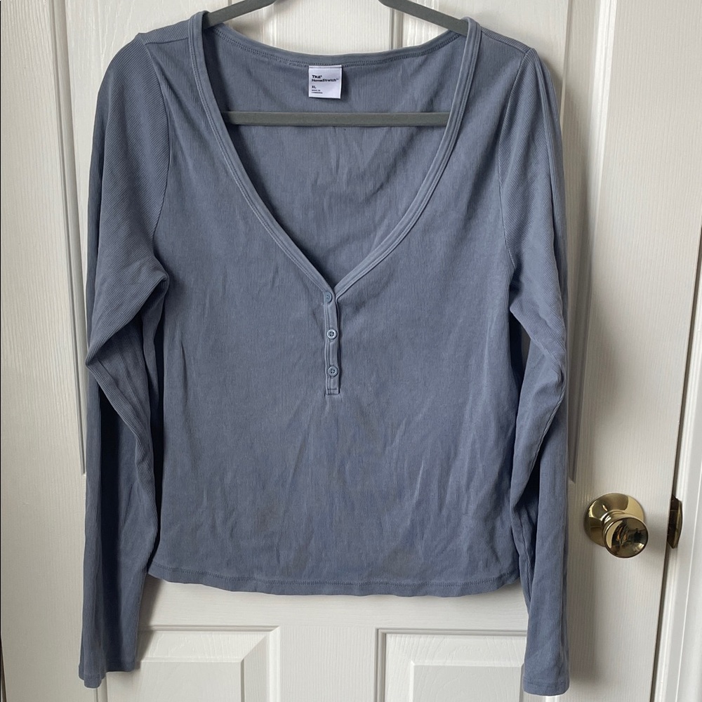 TNA Steel Blue Long Sleeve V-Neck Top